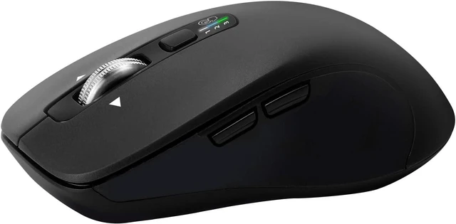 Alt view image 2 of 7 - Wireless Bluetooth Mouse (USB + BT1 + BT2), Full Size, 4-Way Scrolling, Multi-Device Silent Mouse for Computer, Laptop, iPad, MacBook (Black)
