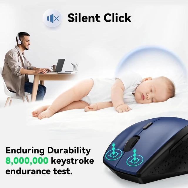Alt view image 2 of 7 - TECKNET 2.4G Wireless Mouse, 4800 DPI Ergonomic Computer Mouse, USB, Blue