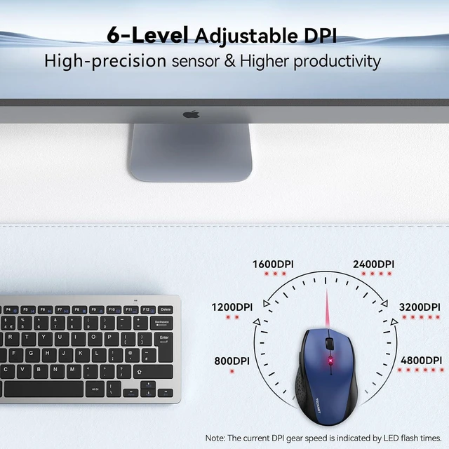 Alt view image 4 of 7 - TECKNET 2.4G Wireless Mouse, 4800 DPI Ergonomic Computer Mouse, USB, Blue