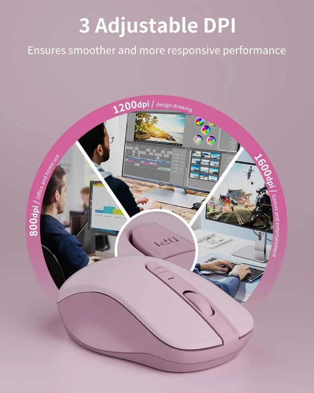 Alt view image 4 of 7 - wegear WL300 Bluetooth Mouse Silent Wireless Mice, Quiet Click, Cordless Computer Mouse with 6 Buttons, Sculpted Grip, Adjustable DPI for Laptop, PC, Mac (Pink)