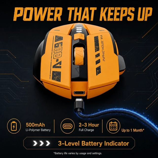 Alt view image 4 of 7 - INPHIC A9 Wireless Gaming Mouse, Rechargeable, 12800 DPI, RGB Light