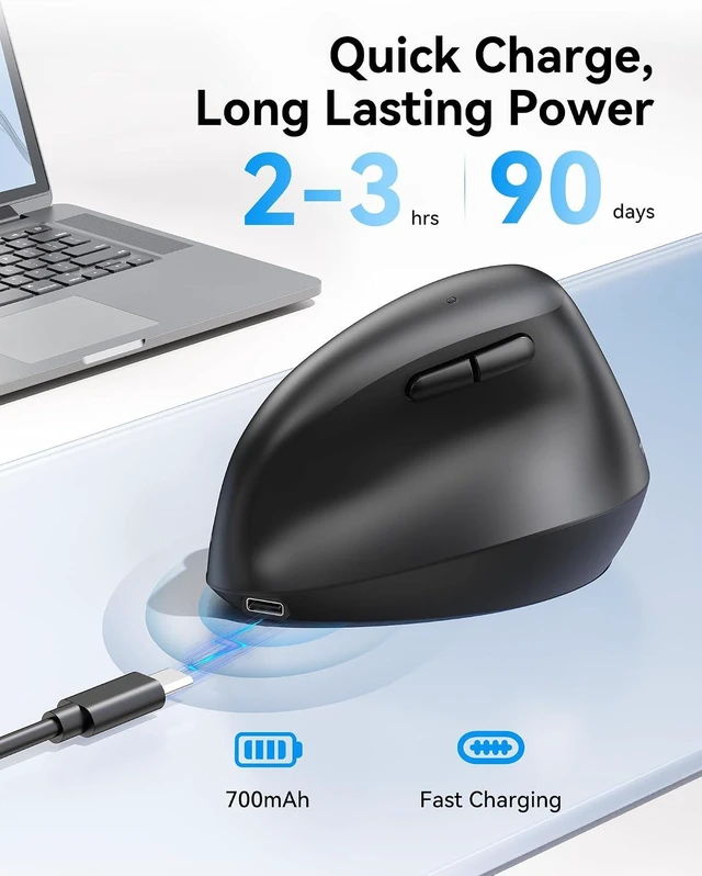Alt view image 5 of 7 - TECKNET Ergonomic Mouse, BT5.3/2.4G, Silent Wireless Vertical, Rechargeable