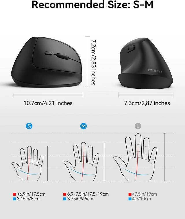 Alt view image 6 of 7 - TECKNET Ergonomic Mouse, BT5.3/2.4G, Silent Wireless Vertical, Rechargeable