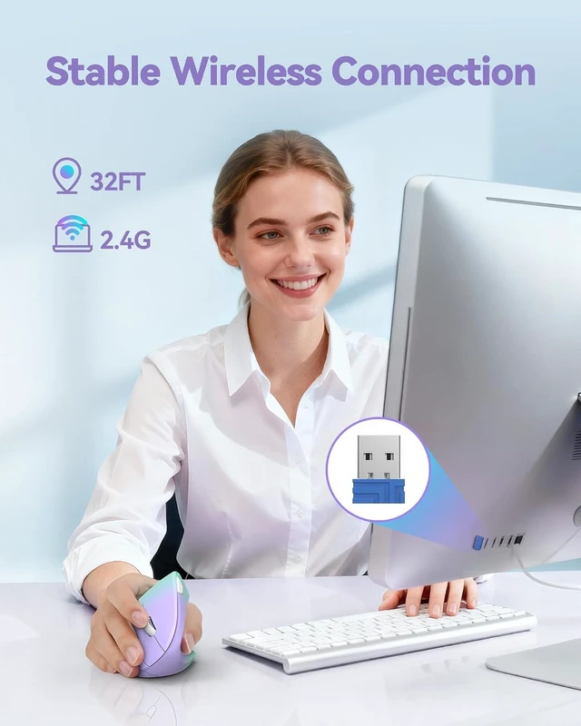 Alt view image 2 of 7 - TECKNET Ergonomic Mouse Vertical Wireless with 2.4GHz USB A Receiver