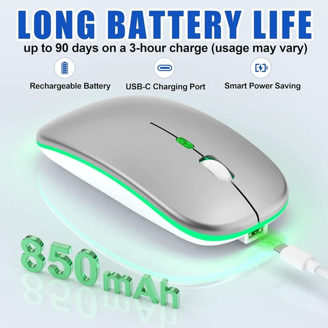Alt view image 5 of 7 - R1 LED Mouse for MacBook Air/iPad/Laptop, Silver