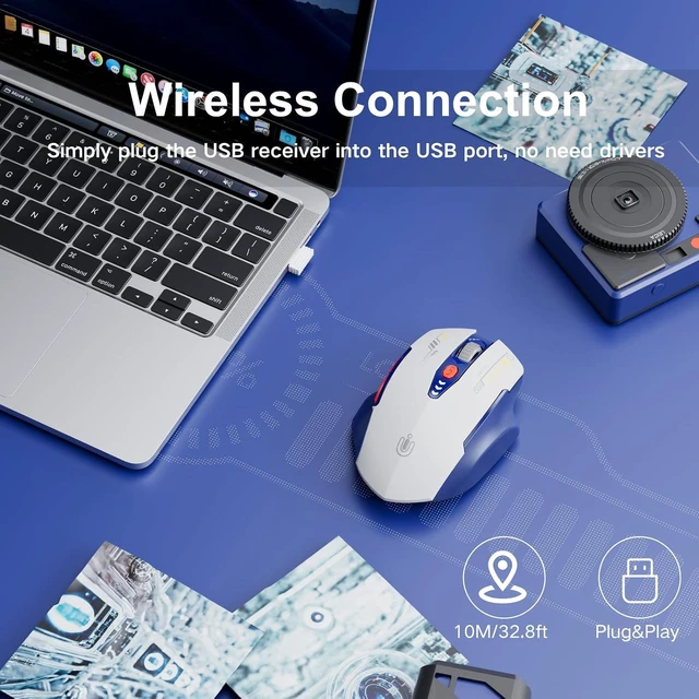 Alt view image 2 of 7 - Uineer Wireless Mouse, 2.4GHz Rechargeable Computer Mouse, Battery Display