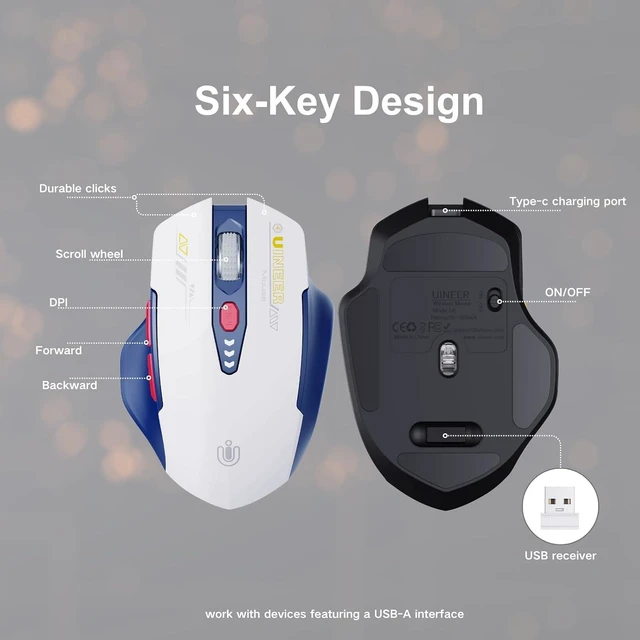Alt view image 6 of 7 - Uineer Wireless Mouse, 2.4GHz Rechargeable Computer Mouse, Battery Display