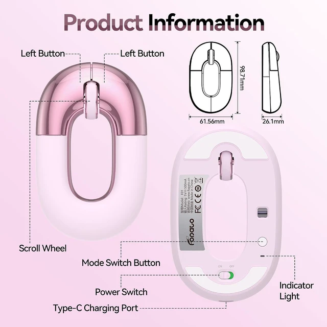 Alt view image 7 of 7 - Bluetooth Mouse for Laptop Donut Pink Wireless Mouse, Rechargeable
