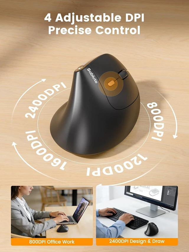 Alt view image 7 of 7 - SABLUTE MAM3 Ergonomic Mouse, Wireless Mouse for Small/Medium Hands
