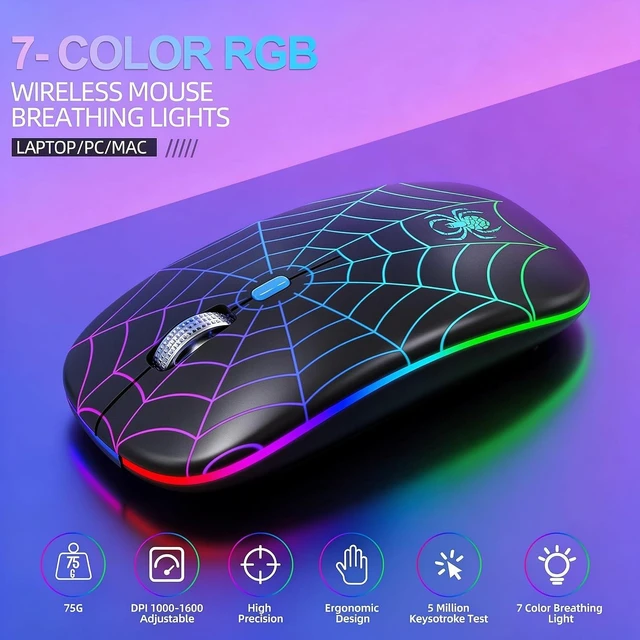 Alt view image 3 of 7 - MMK for Wireless Mouse 2.4 GHz Silent Mouse-Spider Black