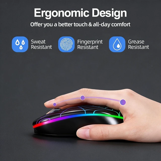 Alt view image 4 of 7 - MMK for Wireless Mouse 2.4 GHz Silent Mouse-Spider Black