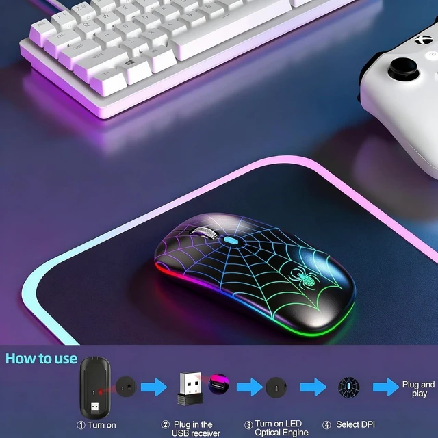 Alt view image 6 of 7 - MMK for Wireless Mouse 2.4 GHz Silent Mouse-Spider Black