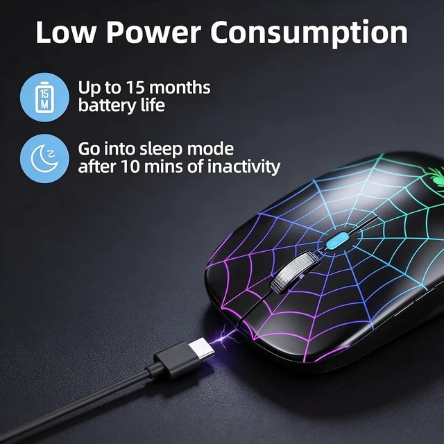 Alt view image 7 of 7 - MMK for Wireless Mouse 2.4 GHz Silent Mouse-Spider Black