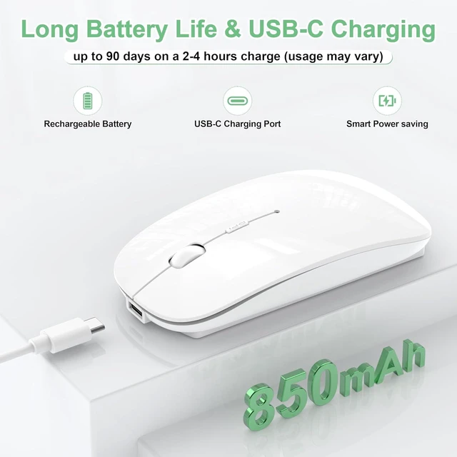 Alt view image 5 of 7 - Gizdot-S1 Mouse for iPad/MacBook Air/Pro & Laptop, Bluetooth Wireless Rechargeable Mouse with Type-C, Slim Mouse Jiggler for iMac, 4 Connection Modes, Silent Click, 1600 DPI Compatible Mac OS/Windows