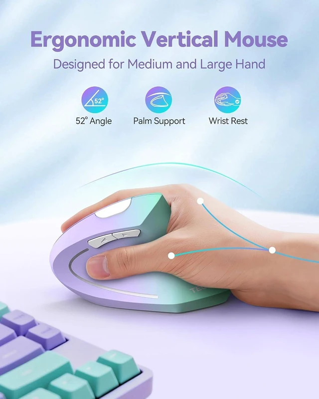 Alt view image 5 of 7 - TECKNET Ergonomic Mouse Vertical Wireless with 2.4GHz USB A Receiver