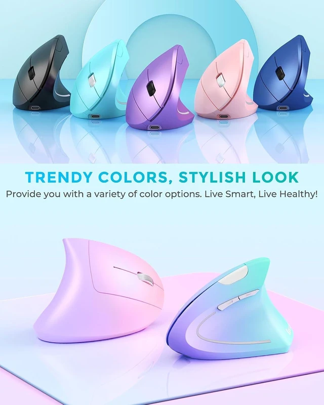 Alt view image 2 of 7 - Lekvey Ergonomic Mouse, Rechargeable Vertical Wireless Mouse, Green Purple
