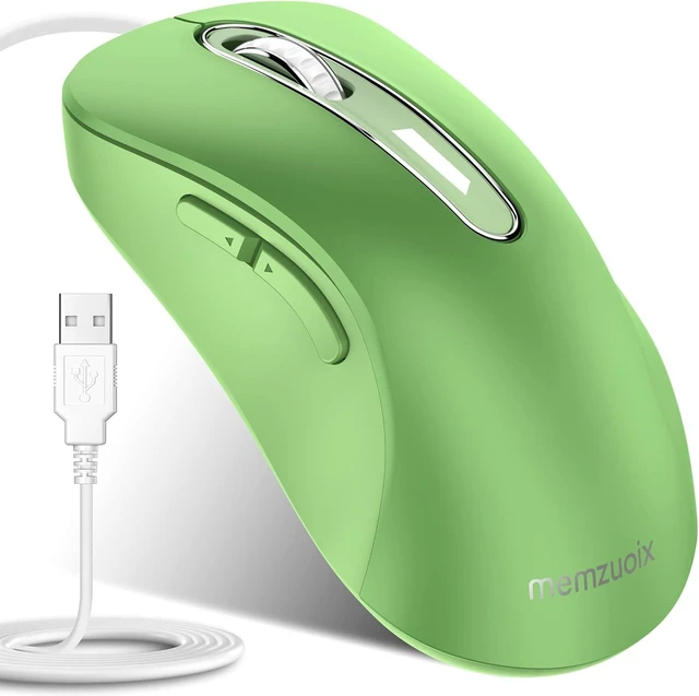 Main image of memzuoix Wired Mouse, USB Computer Mouse 1400 DPI Mobile Optical Mouse Ergonomic Design Computer Mice with 5FT Cord for Laptop, PC, Desktop, MacBook, 5 Buttons (Green)