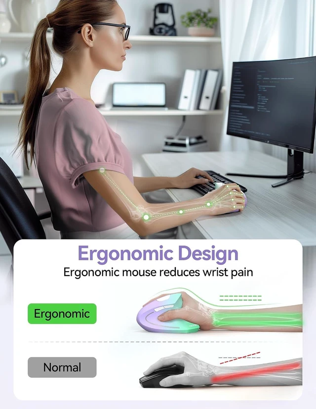 Alt view image 2 of 7 - TECKNET Wireless Ergonomic Mouse, Rechargeable Wireless Vertical Mouse