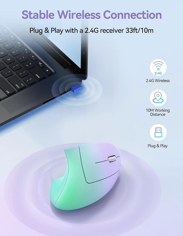 Alt view image 4 of 7 - TECKNET Wireless Ergonomic Mouse, Rechargeable Wireless Vertical Mouse