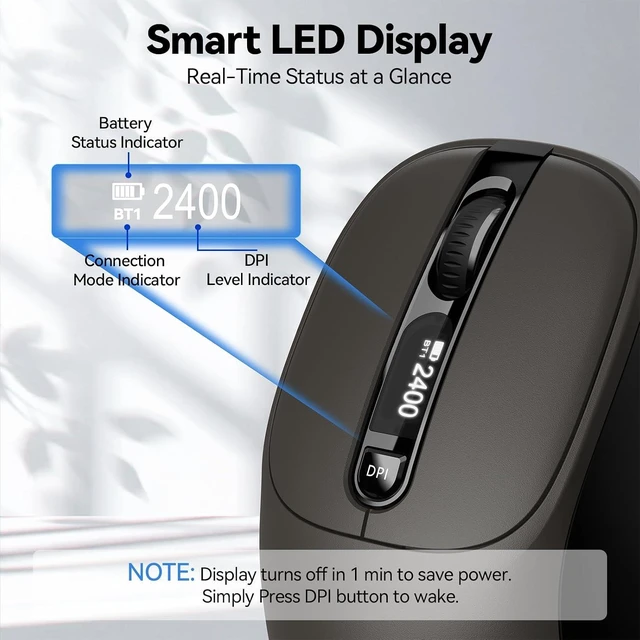 Alt view image 2 of 7 - TECKNET Tri-Mode Rechargeable Bluetooth Mouse with LED Display for Laptop