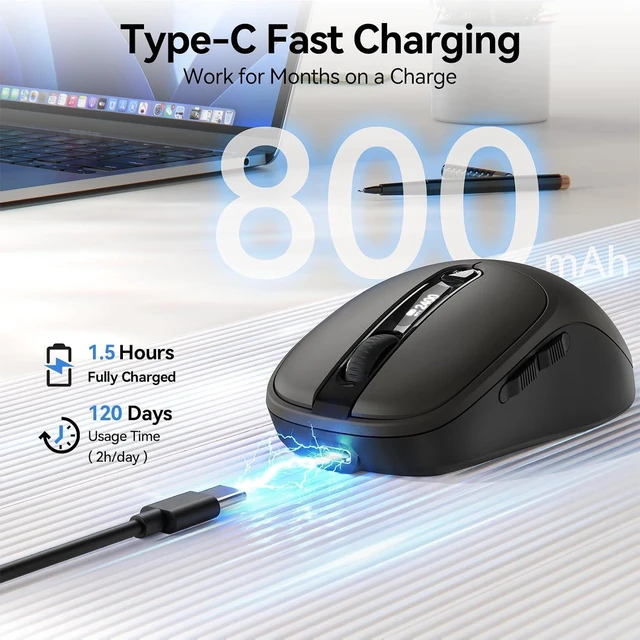 Alt view image 4 of 7 - TECKNET Tri-Mode Rechargeable Bluetooth Mouse with LED Display for Laptop