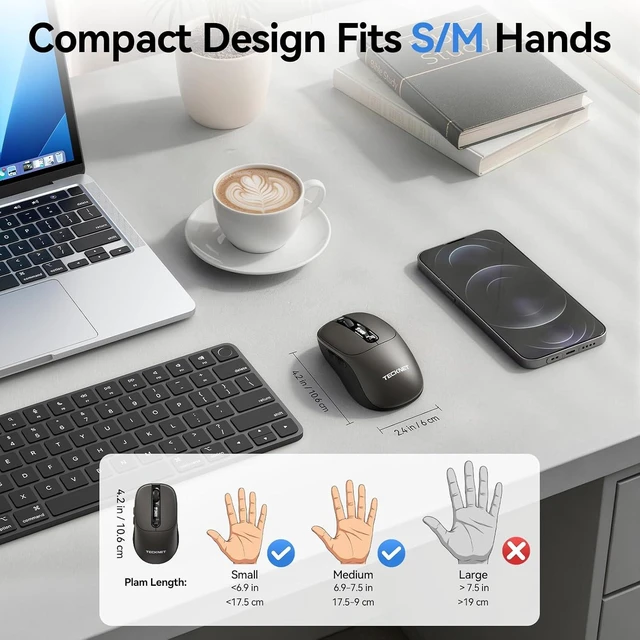 Alt view image 5 of 7 - TECKNET Tri-Mode Rechargeable Bluetooth Mouse with LED Display for Laptop