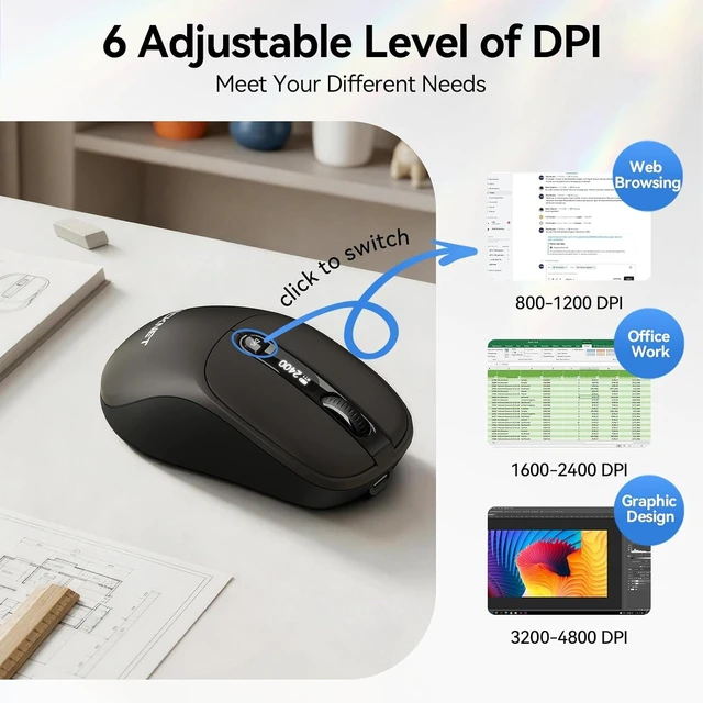 Alt view image 7 of 7 - TECKNET Tri-Mode Rechargeable Bluetooth Mouse with LED Display for Laptop