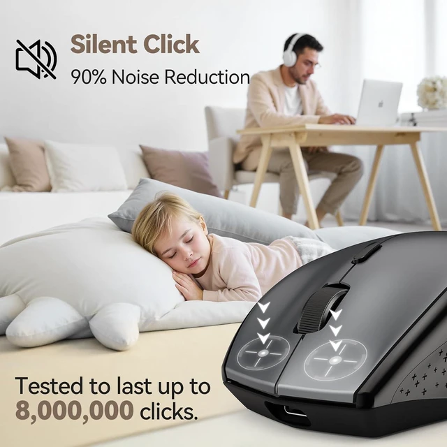 Alt view image 6 of 7 - TECKNET Rechargeable Mouse with Jiggler, 2.4G Connection with USB-C Adapter