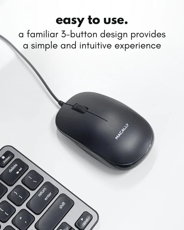 Alt view image 2 of 7 - Macally Wired Mouse for Mac and PC - Dual USB C + A Plug - Simple Ambidextrous 3 Button USB Mouse Wired with Scroll Wheel and 1200 DPI Optical Sensor - for Apple, MacBook, iMac, Laptop and PC - Black