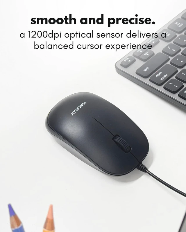 Alt view image 5 of 7 - Macally Wired Mouse for Mac and PC - Dual USB C + A Plug - Simple Ambidextrous 3 Button USB Mouse Wired with Scroll Wheel and 1200 DPI Optical Sensor - for Apple, MacBook, iMac, Laptop and PC - Black