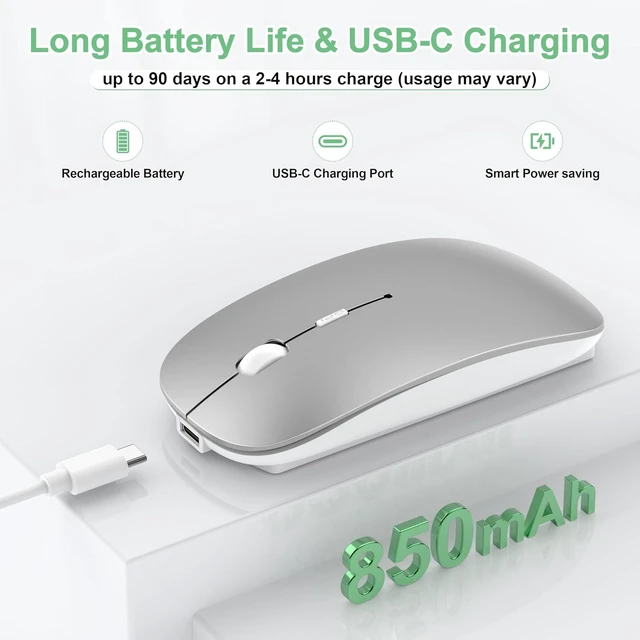 Alt view image 5 of 7 - Gizdot-S1 Wireless Mouse for Mac/MacBook Air/Pro & iPad, Bluetooth Rechargeable Mouse with Type-C, Slim Mouse Jiggler for Laptop, 4 Connection Modes, Silent Click, 1600 DPI Compatible Mac OS/Windows