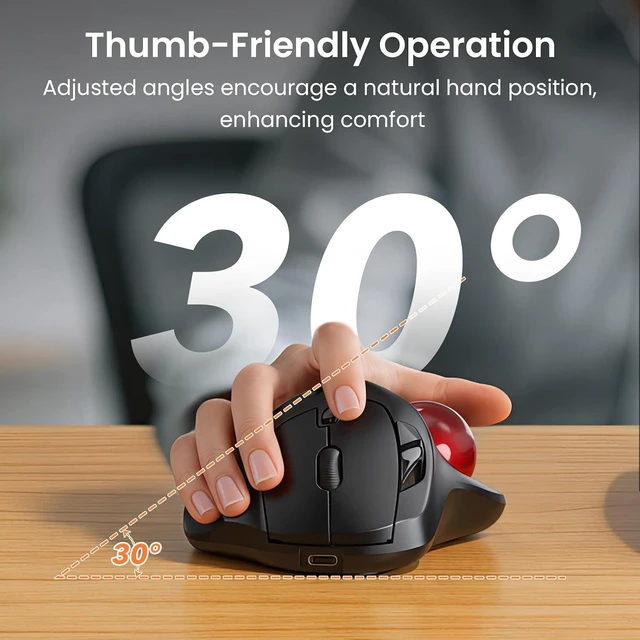 Alt view image 4 of 7 - Wireless Trackball Mouse, Rechargeable Thumb Control 3 Devices - Red Ball