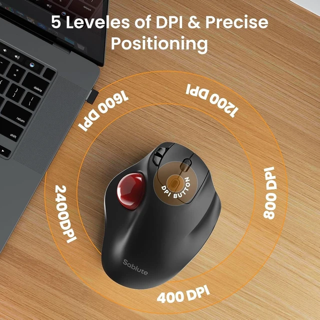 Alt view image 5 of 7 - Wireless Trackball Mouse, Rechargeable Thumb Control 3 Devices - Red Ball