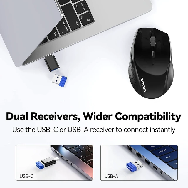 Alt view image 3 of 7 - TECKNET Pro Bluetooth Mouse, Tri-Mode Rechargeable Mouse with USB-C Adapter