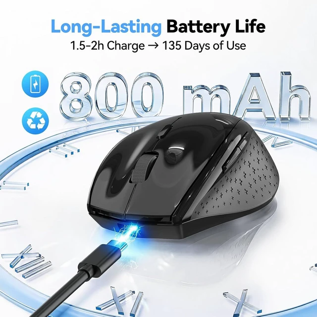 Alt view image 4 of 7 - TECKNET Pro Bluetooth Mouse, Tri-Mode Rechargeable Mouse with USB-C Adapter