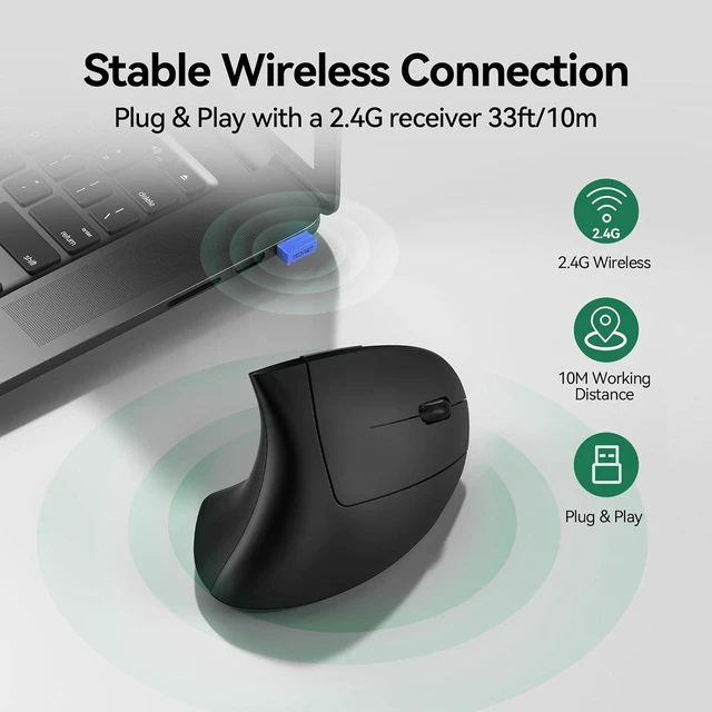 Alt view image 4 of 7 - TECKNET Wireless Ergonomic Mouse, Vertical Computer Mouse for Wrist Comfort, Rechargeable Optical Mouse with Adjustable DPI4800, Silent Click, 6 Buttons, USB Receiver for Laptop, Desktop, PC, Mac