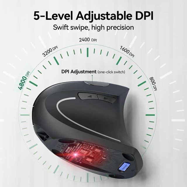 Alt view image 6 of 7 - TECKNET Wireless Ergonomic Mouse, Vertical Computer Mouse for Wrist Comfort, Rechargeable Optical Mouse with Adjustable DPI4800, Silent Click, 6 Buttons, USB Receiver for Laptop, Desktop, PC, Mac