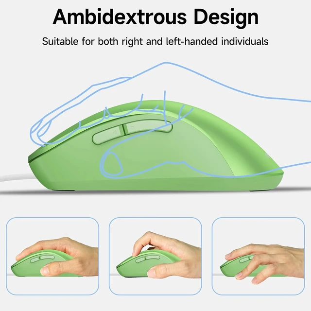 Alt view image 5 of 7 - memzuoix Wired Mouse, USB Computer Mouse 1400 DPI Mobile Optical Mouse Ergonomic Design Computer Mice with 5FT Cord for Laptop, PC, Desktop, MacBook, 5 Buttons (Green)