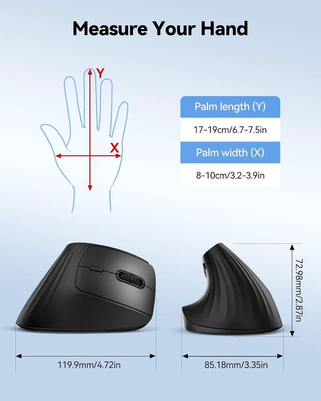Alt view image 7 of 7 - TECKNET Ergonomic Wireless Bluetooth Mouse, Silent Rechargeable Vertical Mouse(BT 5.0/5.0+2.4G), 5-Level 4800 DPI, 200H Long Battery Life, Quiet Clicks, 2.4GHz with USB A Receiver, Wide Compatibility