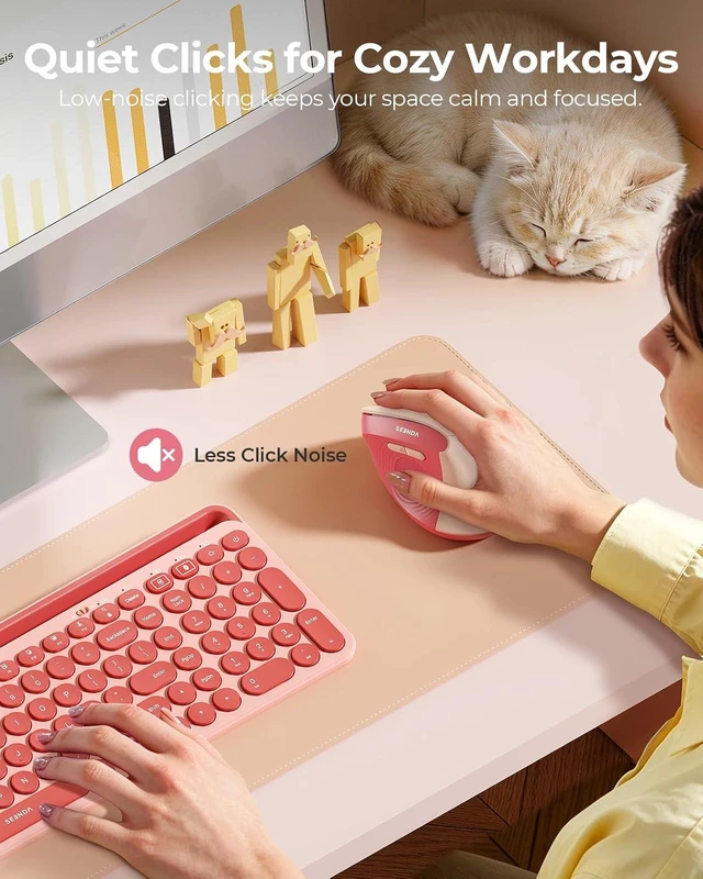 Alt view image 6 of 7 - seenda Ergonomic Wireless Mouse, 52° Vertical Bluetooth Mouse, Hot Pink