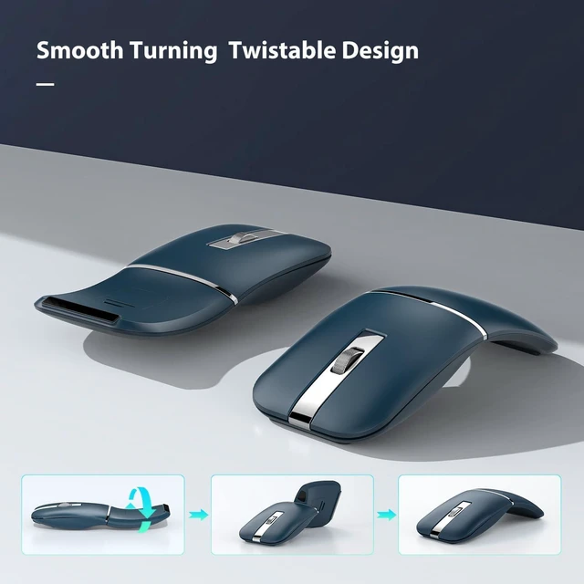 Alt view image 2 of 7 - Bluetooth Wireless Arc Travel Mouse, Bluetooth 5.0/4.0 & 2.4G Tri-Mode, Rotating Foldable Ergonomic Mice, Type-C Rechargeable Multi-Device for Microsoft Laptop, PC, MacBook, Chromebook, Lenovo - Blue