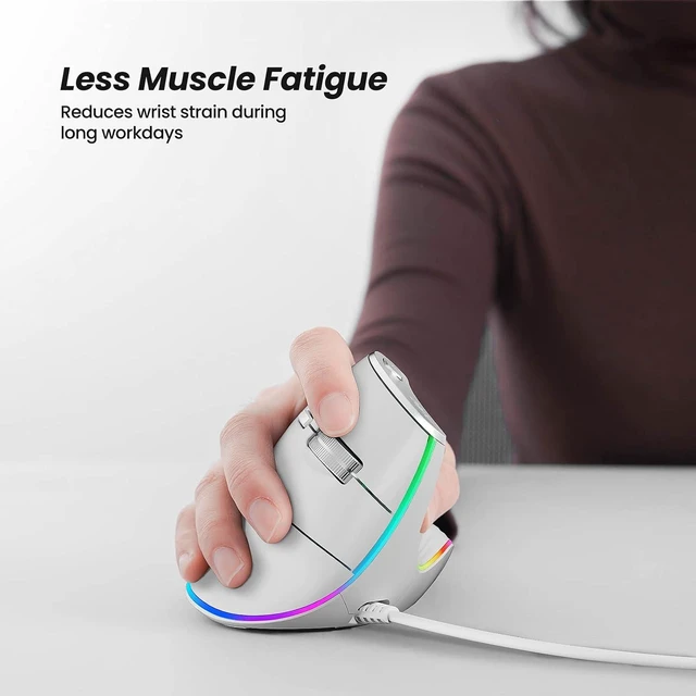 Alt view image 2 of 7 - Nulea M504 Wired Vertical Mouse, USB Ergonomic Optical Mouse with 4 Adjustable DPI, 11 RGB Backlight Modes, Compatible for Laptop, PC, Desktop, Mac, White