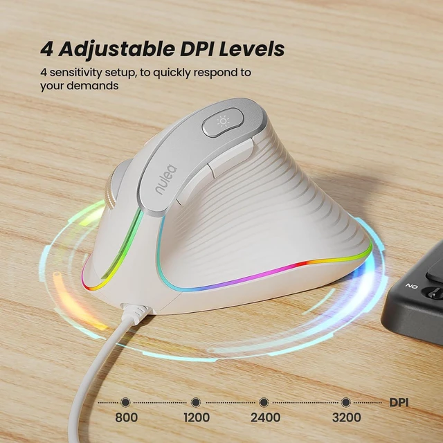 Alt view image 6 of 7 - Nulea M504 Wired Vertical Mouse, USB Ergonomic Optical Mouse with 4 Adjustable DPI, 11 RGB Backlight Modes, Compatible for Laptop, PC, Desktop, Mac, White