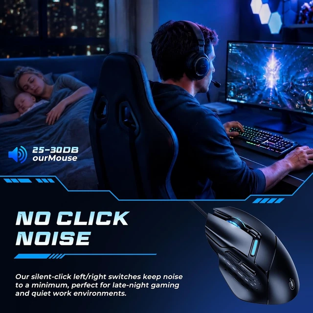 Alt view image 4 of 7 - Uineer Wired Mouse, RGB Lighting,Adjustable DPI & 6 Programmable Buttons