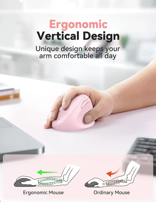 Alt view image 2 of 6 - TECKNET Ergonomic Wireless Mouse 2.4G Vertical Mouse Silent 4800 DPI