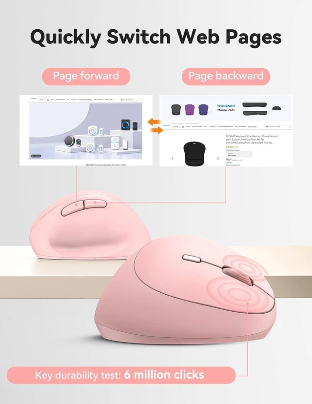 Alt view image 4 of 6 - TECKNET Ergonomic Wireless Mouse 2.4G Vertical Mouse Silent 4800 DPI