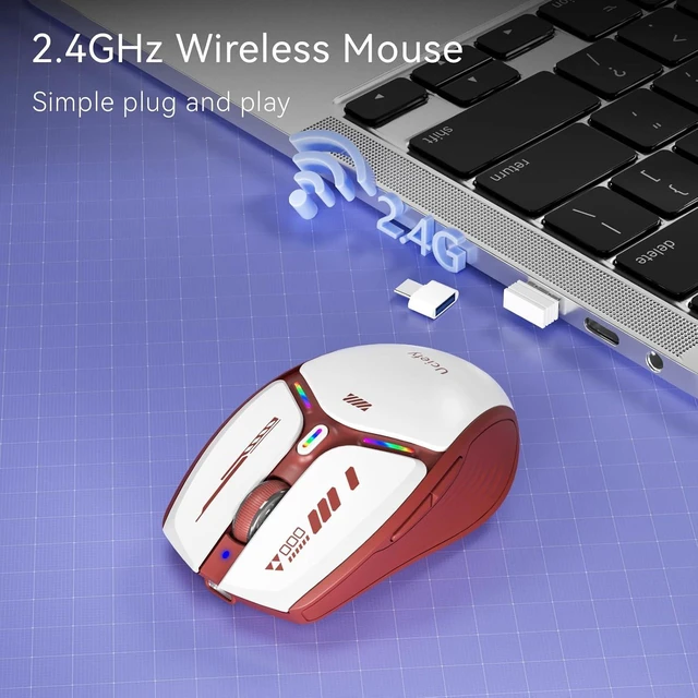 Alt view image 5 of 7 - V19 Wireless Mouse, USB C Rechargeable Mice for Laptop, LED-Red