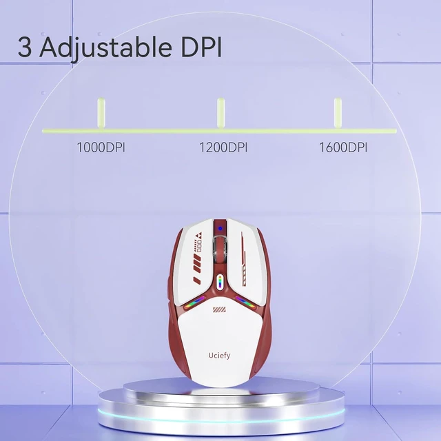 Alt view image 6 of 7 - V19 Wireless Mouse, USB C Rechargeable Mice for Laptop, LED-Red