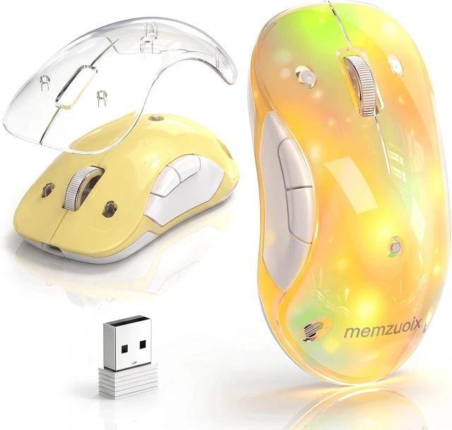 Main image of memzuoix 2.4G LED Wireless Mouse, Rechargeable Ergonomic Mouse with Detachable Cover, 1400 DPI Portable Optical Computer Mouse with USB Receiver for Laptop, PC, Desktop and MacBook, 5 Buttons-Yellow