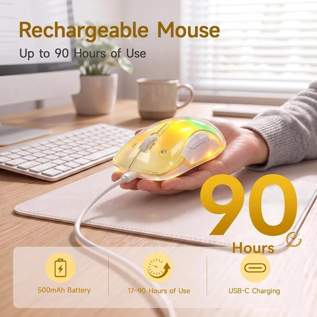 Alt view image 5 of 7 - memzuoix 2.4G LED Wireless Mouse, Rechargeable Ergonomic Mouse with Detachable Cover, 1400 DPI Portable Optical Computer Mouse with USB Receiver for Laptop, PC, Desktop and MacBook, 5 Buttons-Yellow